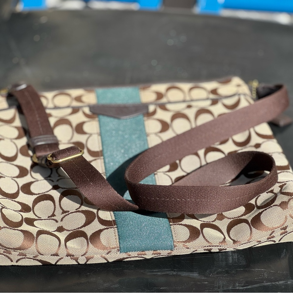 Coach Brown and Teal Patterned Crossbody Bag